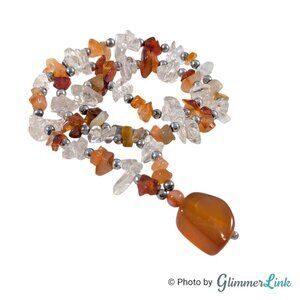 Vintage Earthy Semi Precious Stone Chip Necklace with Gemstone Pendant